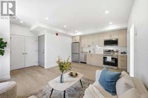 Ottawa multi-family for rent - A modern kitchen with a large island and a washing machine tucked away in the corner.