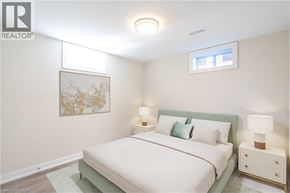 Hamilton apartment for rent - A bedroom with a bed, nightstands, and a painting on the wall.