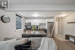 Niagara Falls (Downtown) multi-family for rent - A modern kitchen with stainless steel appliances and a dining table with a plant on it.