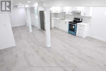 Pickering (Brock Ridge) apartment for rent - A spacious kitchen with white cabinets and a blue oven.