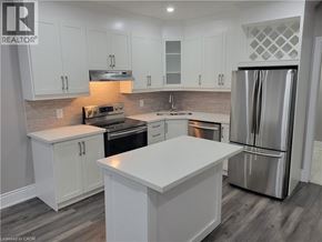 Hamilton apartment for rent - A kitchen with white cabinets and a large island.