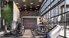 Toronto (Centennial Scarborough) condo for rent - A gym with a green wall and a sign that says "Live. Connect. Escape."