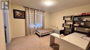 Niagara Falls (Brown) apartment for rent - A bedroom with a bed, desk, and shelves.