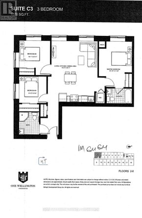 Brantford condo for rent - A black and white image of a floor plan for a 3 bedroom suite.