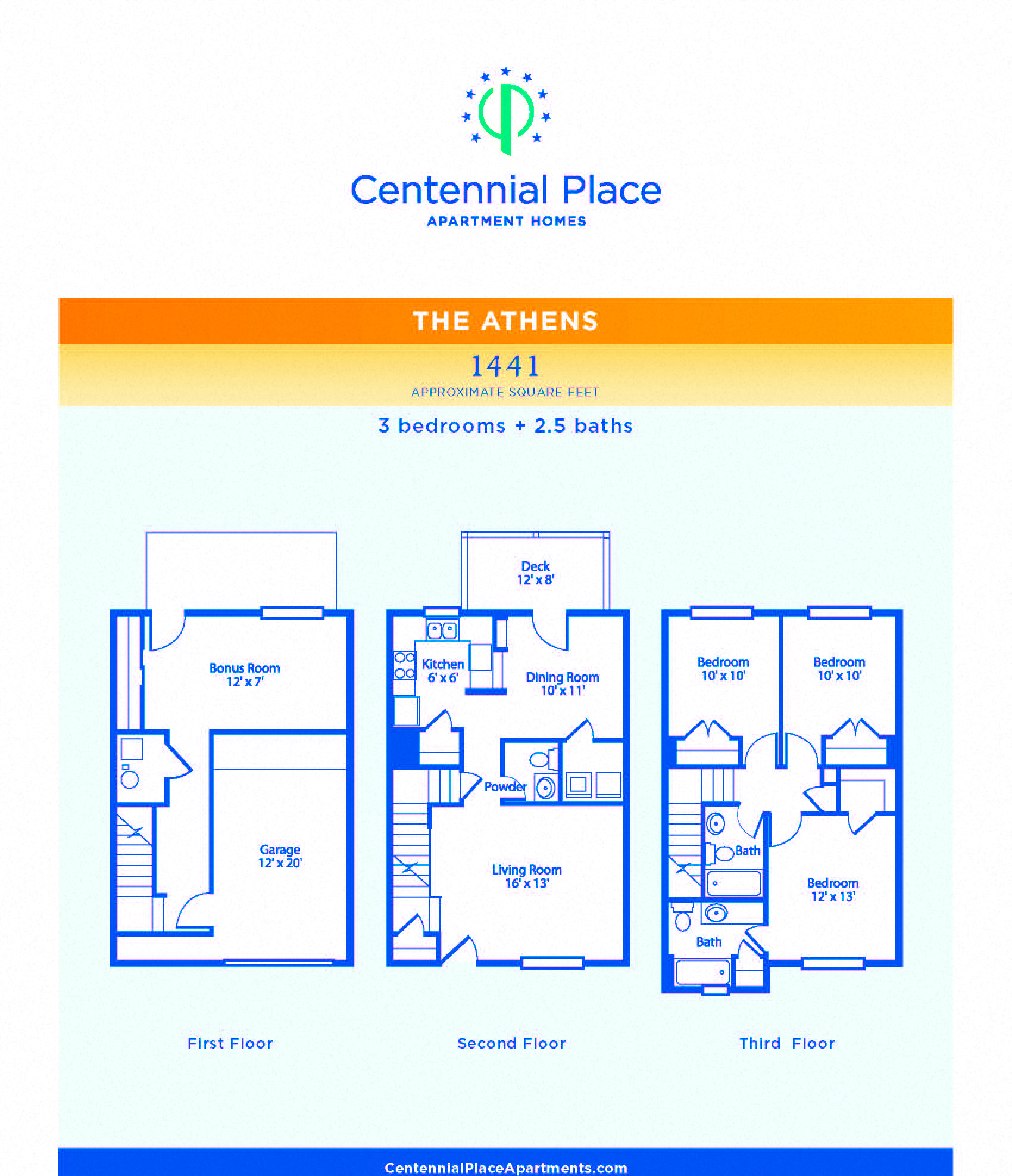 Floor plan for 3 beds, 2.5 baths, 1252 sqft