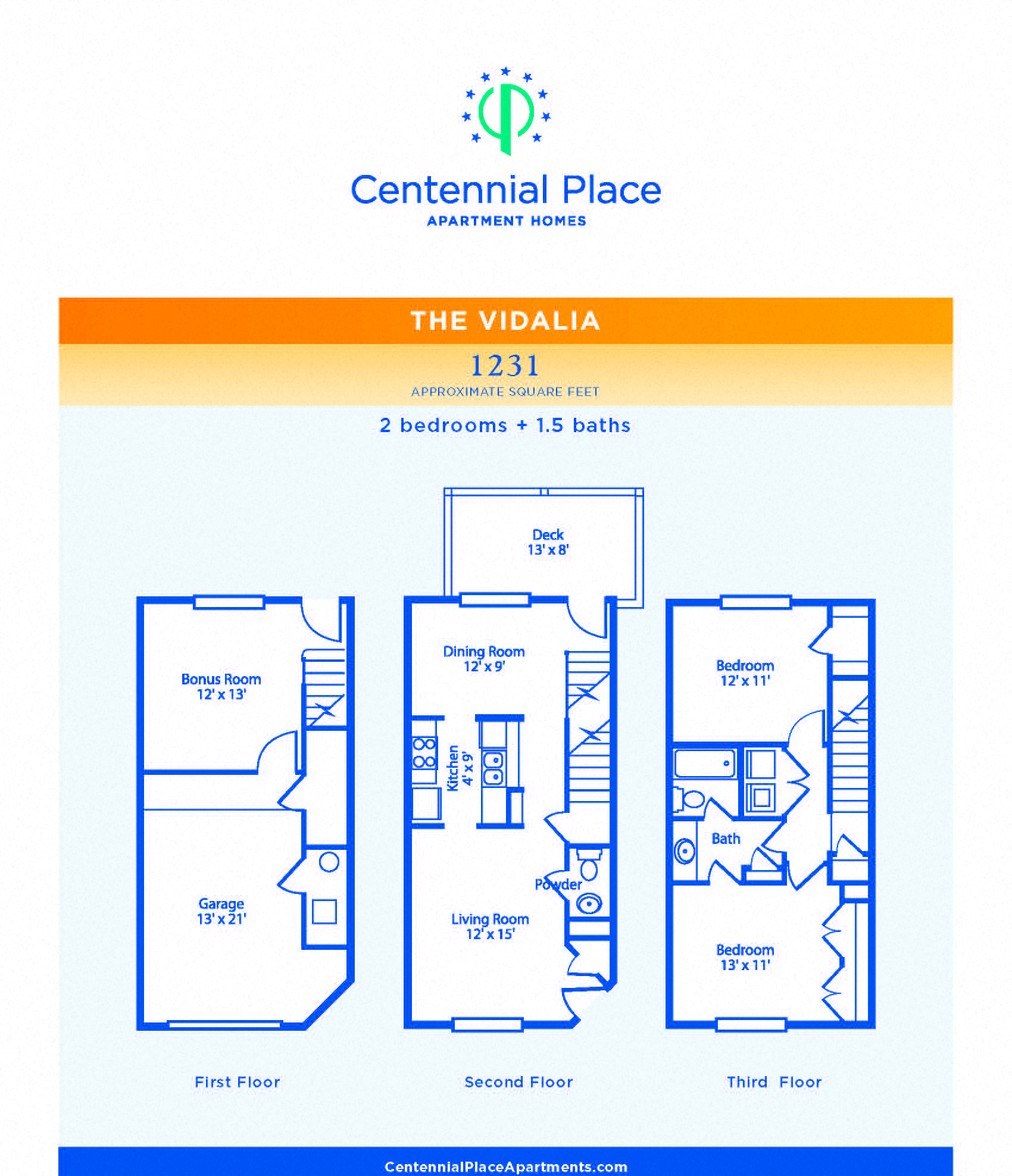 Floor plan for 2 beds, 1.5 baths, 867 sqft