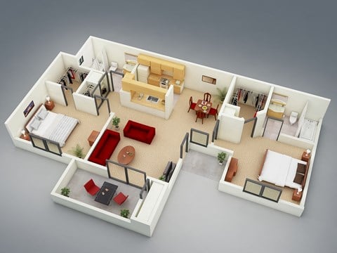 Floor plan for 2 beds, 2 baths, 895 sqft