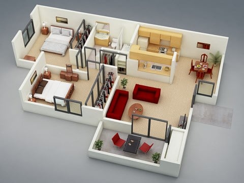 Floor plan for 2 beds, 1 bath, 785 sqft