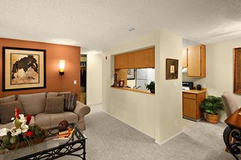 Living room with kitchen view