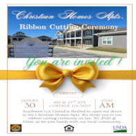 Cordele apartment for rent - A ribbon cutting ceremony invitation for Christian Homes Arts.