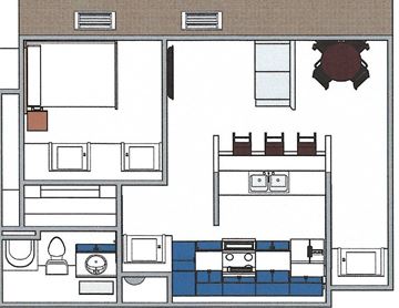 Radford apartment for rent - A floor plan of a house with a kitchen, living room, dining room, and bedrooms.