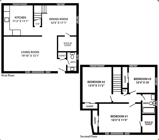 Floor plan for 3 beds, 1.5 baths, 1484 sqft