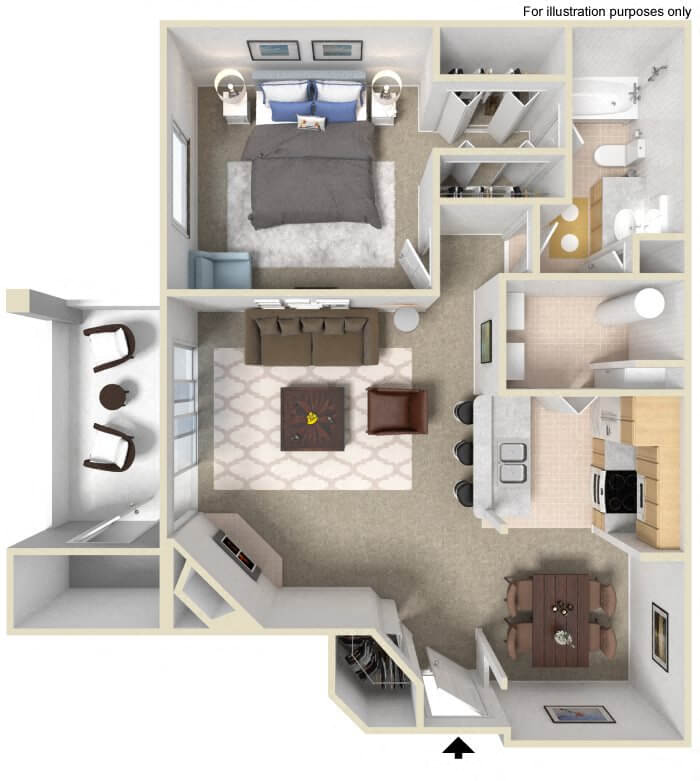 Floor plan for 1 bed, 1 bath, 780 sqft