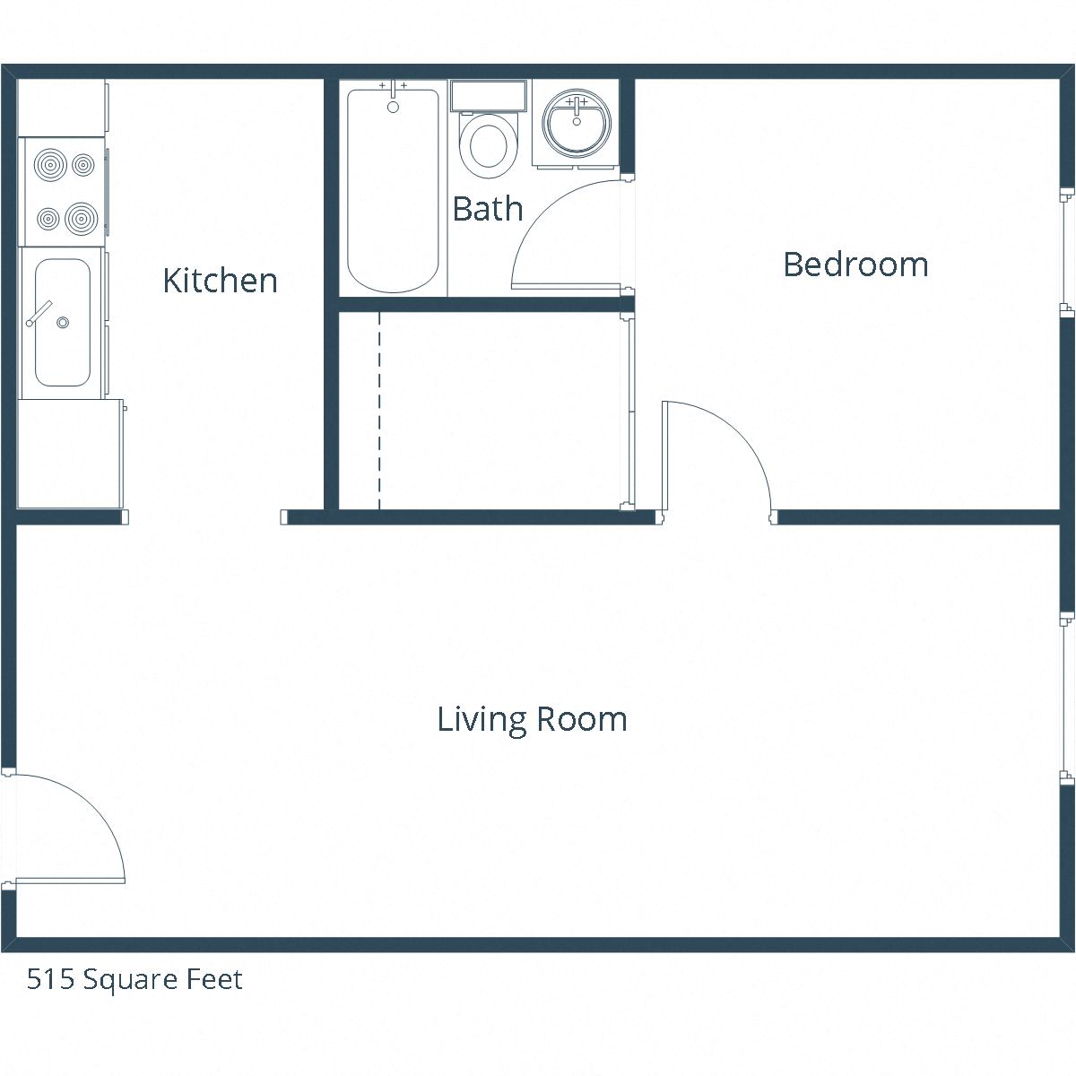 Floor plan for 1 bed, 1 bath, 425 sqft