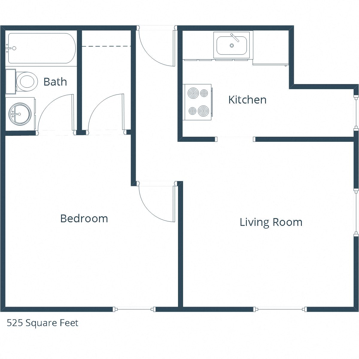 Floor plan for 1 bed, 1 bath, 525 sqft