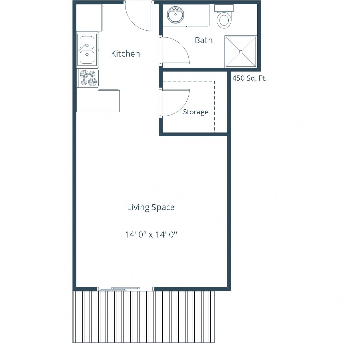 Floor plan for studio, 1 bath, 450 sqft