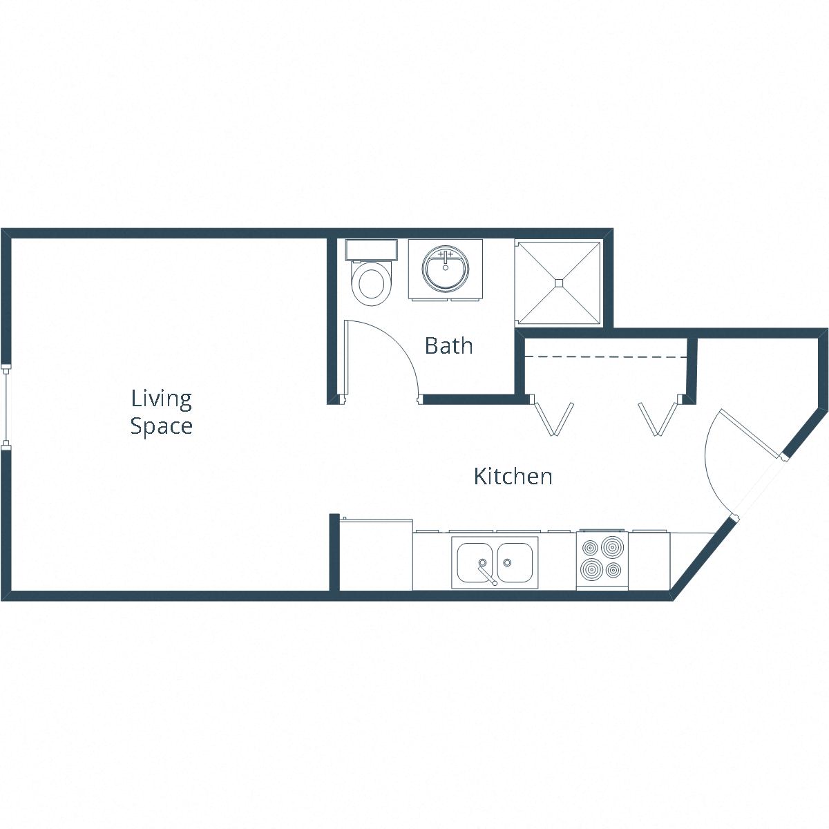 Floor plan for studio, 1 bath