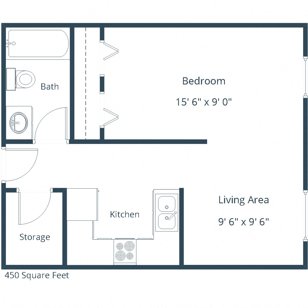 Floor plan for studio, 1 bath, 460 sqft