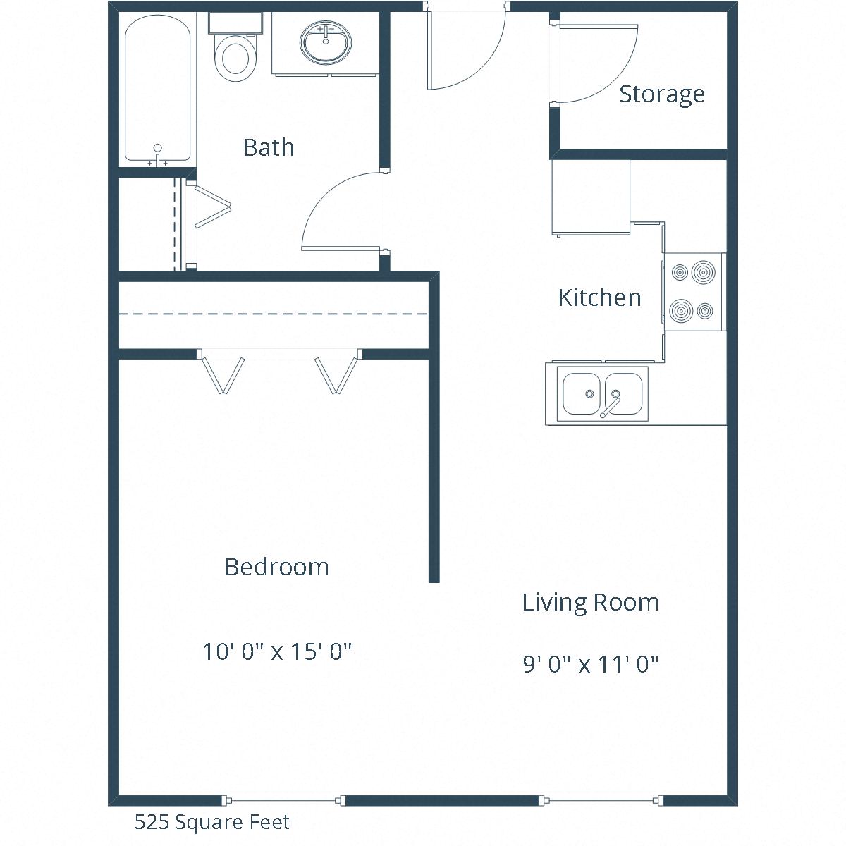 Floor plan for studio, 525 sqft