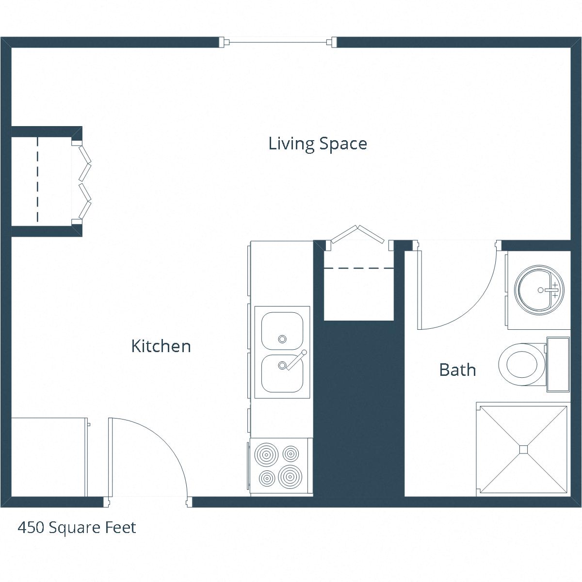 Floor plan for studio, 1 bath, 450 sqft