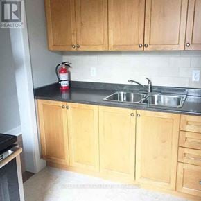 Toronto (Cabbagetown-South St. James Town) townhouse for rent - A kitchen with wooden cabinets and a red fire extinguisher on the counter.