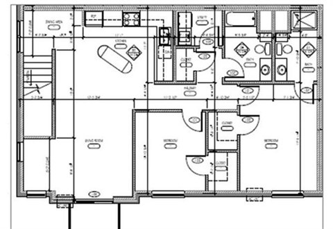 Floor plan for 2 beds, 2 baths, 1300 sqft