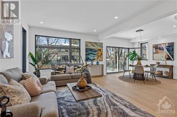 Ottawa apartment for rent - A living room with a couch, a coffee table, and a painting on the wall.