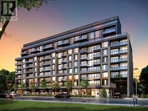 Toronto (Bathurst Manor) condo for rent - A rendering of a multi-story building with the Intercity Realty logo and the text "Brokerage" on it.
