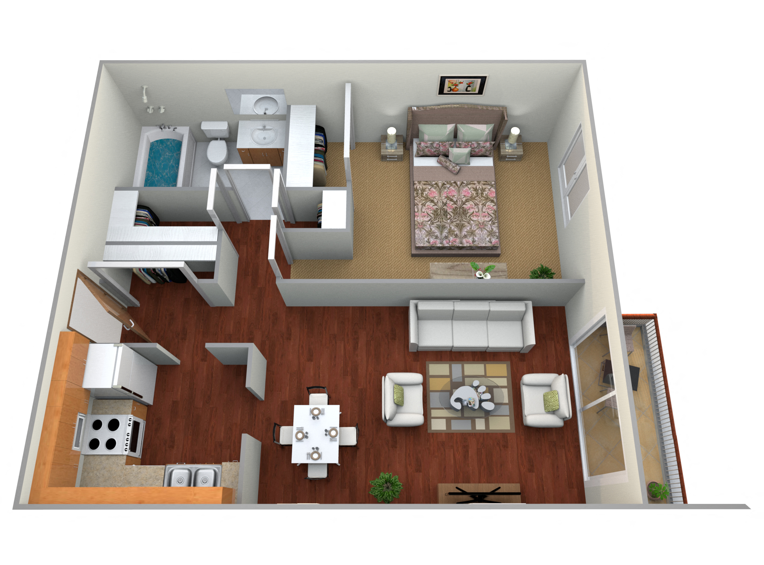 Floor plan for 1 bed, 1 bath, 650 sqft