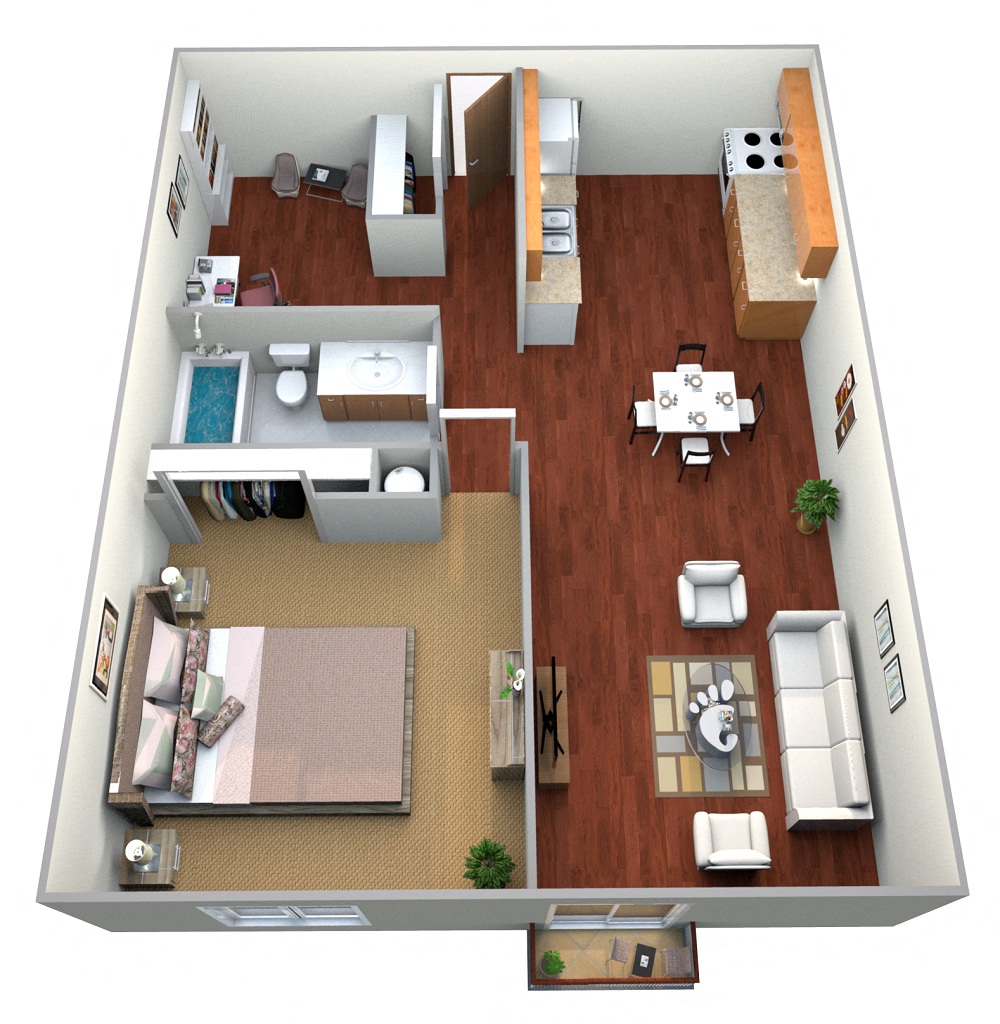 Floor plan for 1 bed, 1 bath, 900 sqft