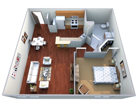 Floor plan for 1 bed, 1 bath, 709 sqft