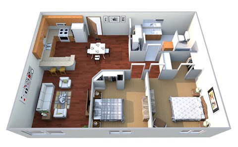 Floor plan for 2 beds, 1 bath, 1052 sqft