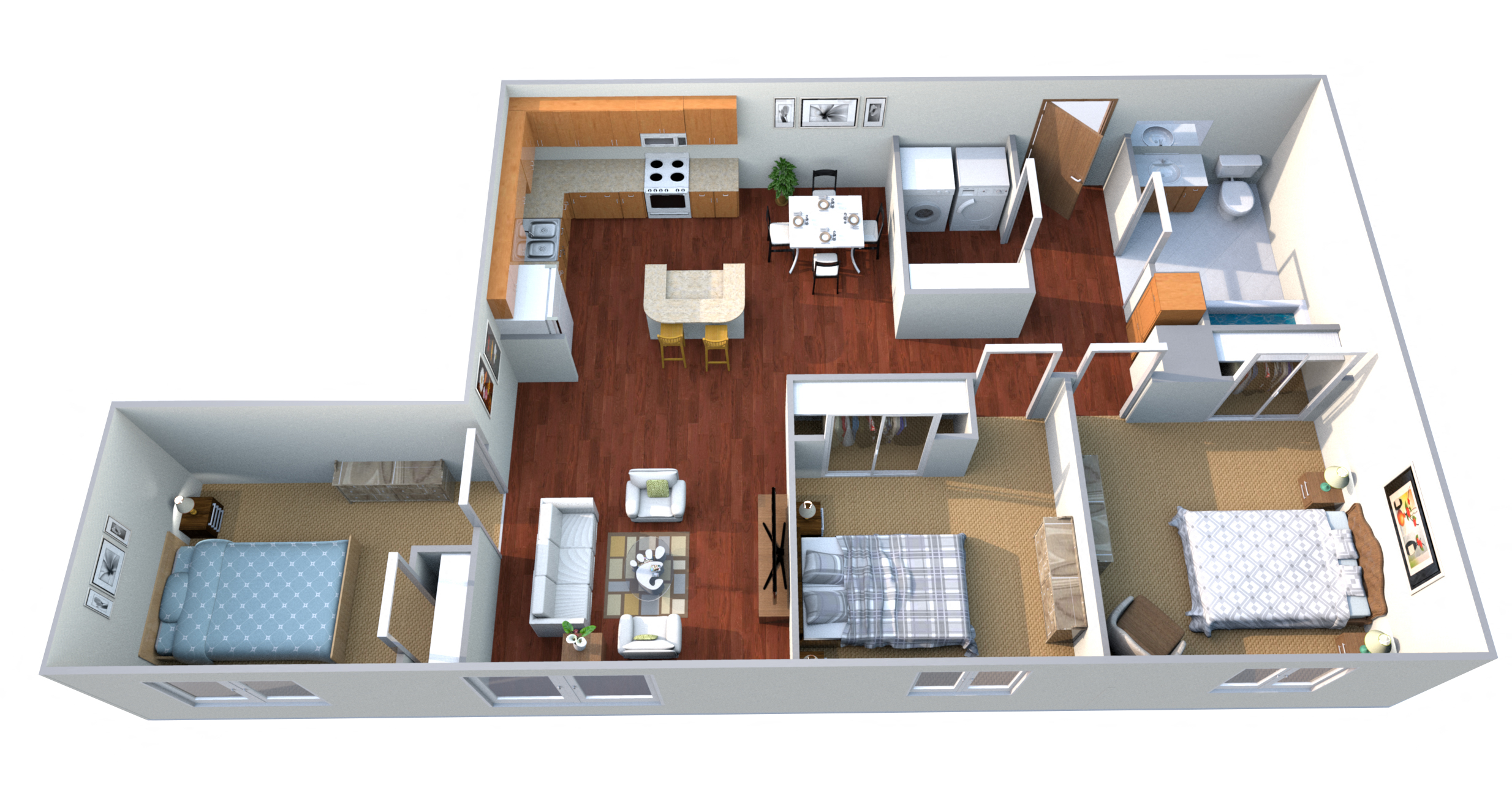 Floor plan for 2 beds, 1 bath, 1012 sqft