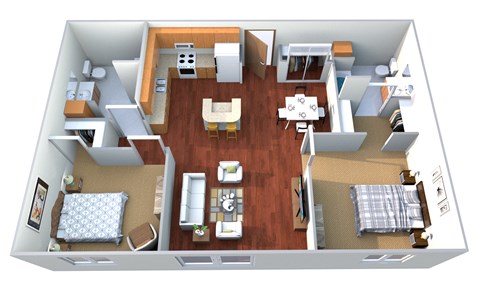 Floor plan for 2 beds, 2 baths, 912 sqft