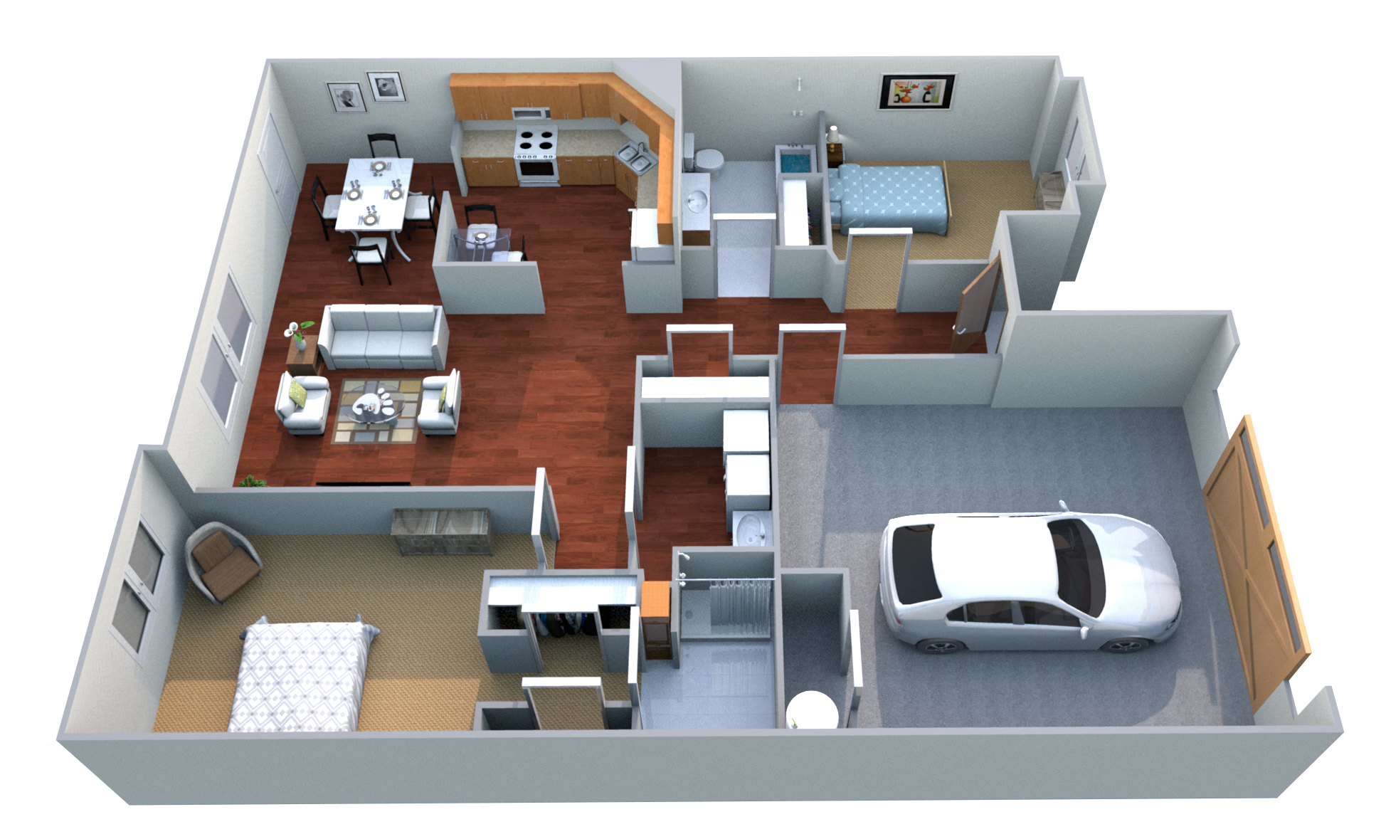 Floor plan for 2 beds, 2 baths, 1241 sqft