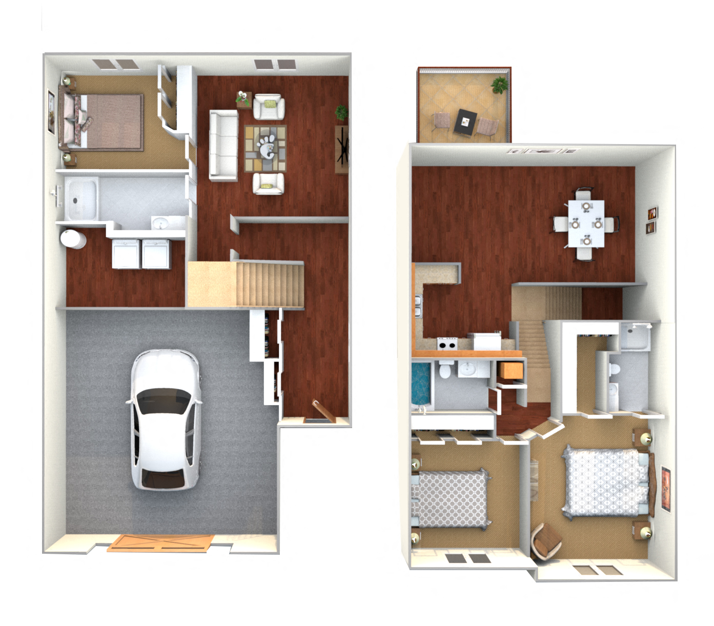 Floor plan for 3 beds, 3 baths, 1800 sqft