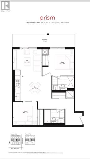 Toronto (Willowdale West) condo for rent - A black and white image of a floor plan for a two bedroom apartment.