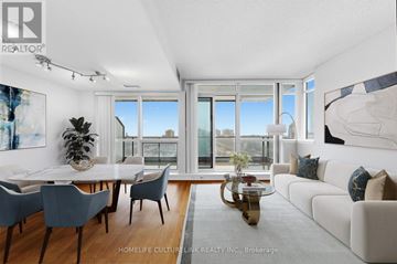 Toronto (Bayview Village) condo for rent - A well-lit, modern living room with a dining table and chairs.
