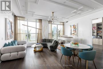Toronto (Annex) condo for rent - A well-lit, spacious living room with a dining table and chairs.