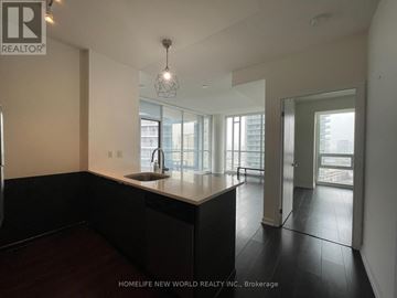 Toronto (Henry Farm) condo for rent - A kitchen with a sink and a window.