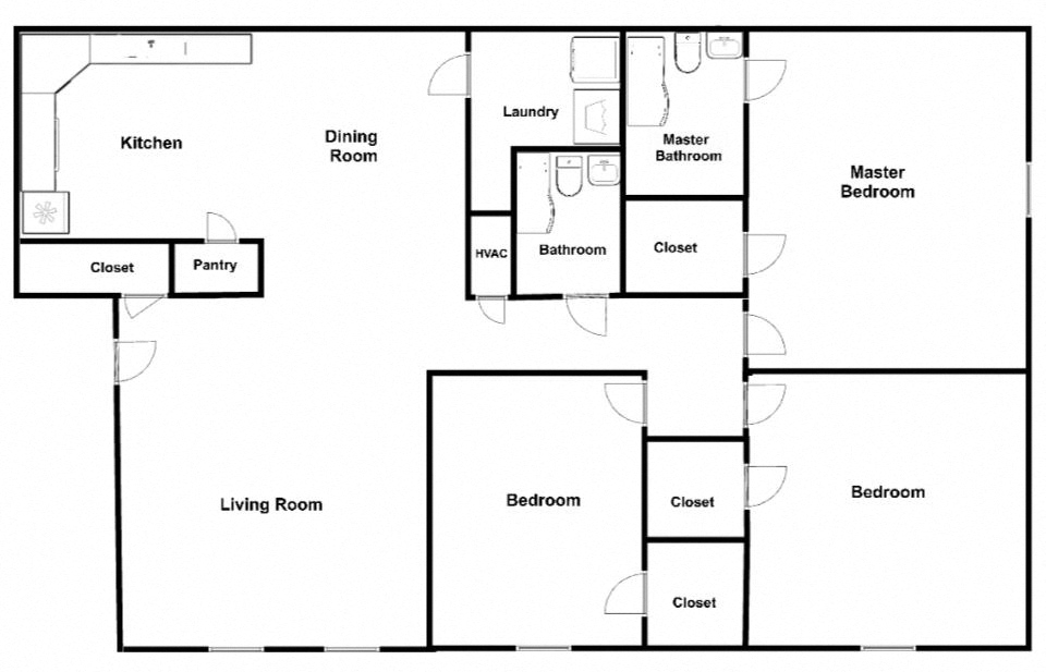 Floor plan for 3 beds, 2 baths, 1534 sqft