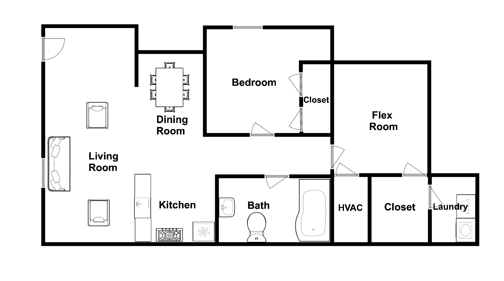 Floor plan for 1 bed, 1 bath, 816 sqft
