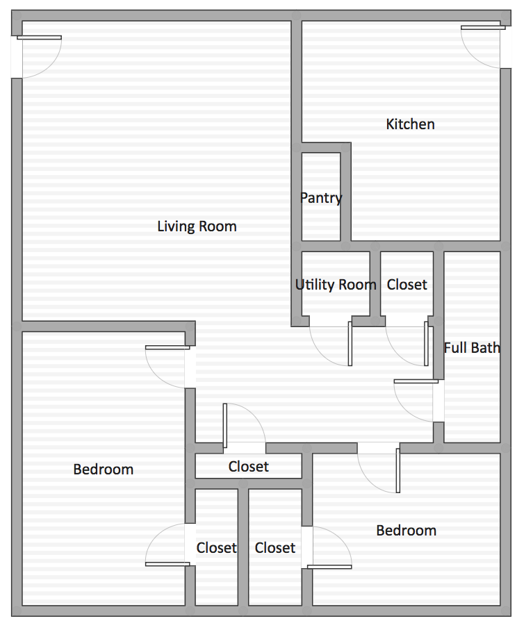 Floor plan for 2 beds, 1 bath, 840 sqft