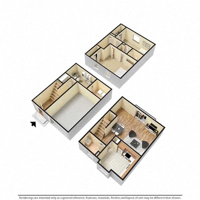 Floor plan for 2 beds, 1.5 baths, 1350 sqft