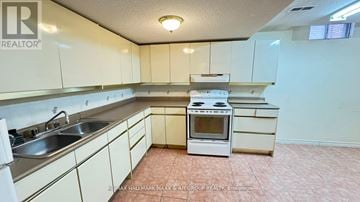 Richmond Hill (Doncrest) apartment for rent - A kitchen with white cabinets and a white stove top oven.