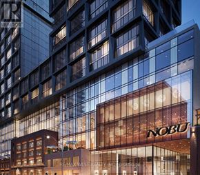 Toronto (Waterfront Communities) condo for rent - The exterior of a modern building with the sign "NOBU" on the front.