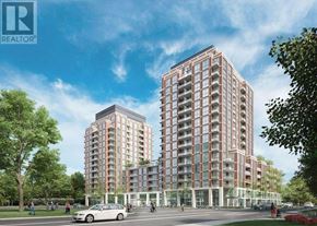 Toronto (Clanton Park) condo for rent - A rendering of a modern apartment complex with a car parked in front.