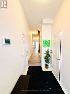 Markham (Middlefield) townhouse for rent - A hallway with a plant on the right and a door on the left.