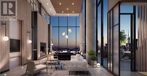Toronto (Church-Yonge Corridor) condo for rent - A modern living room with a view of the city at dusk.