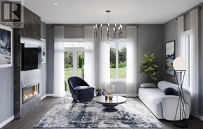 Ottawa apartment for rent - A modern living room with a fireplace and a large window.